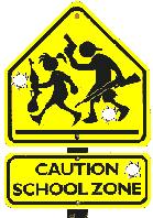 Caution school zone w/ bullet holes